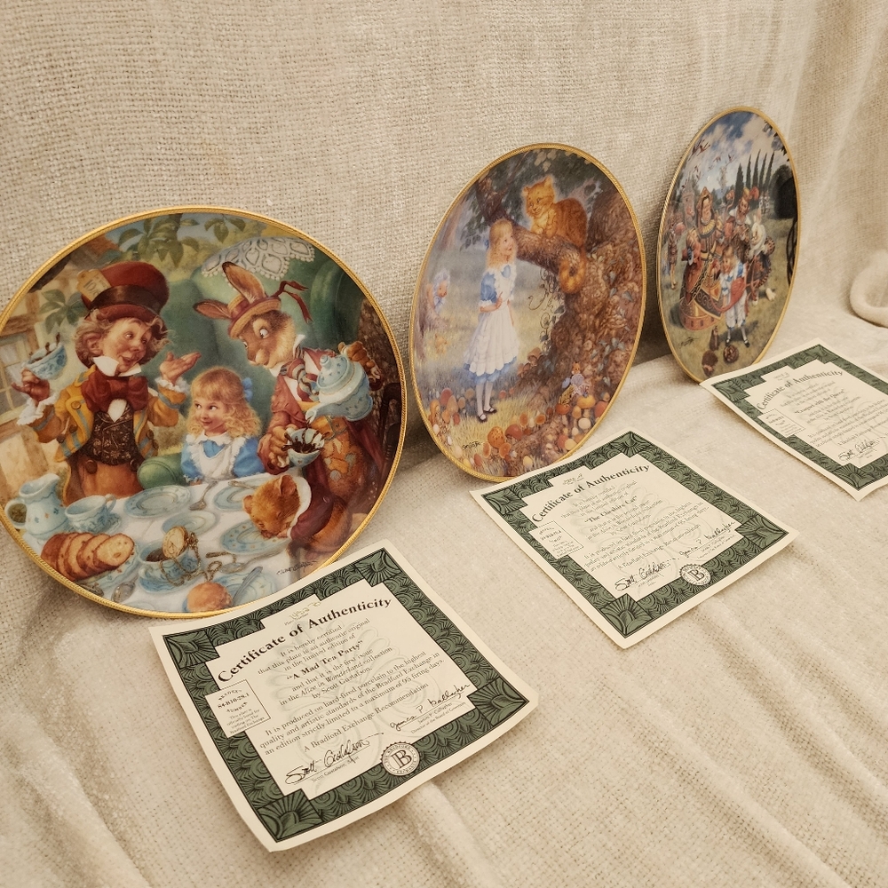 Alice in Wonderland Plate Collection #1-3 w/ COA- NIB- Bradford Exchange